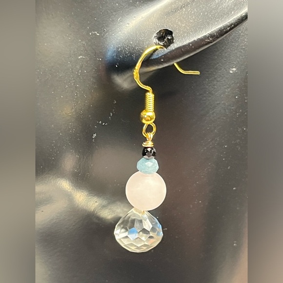 💚💖genuine green amethyst, Rose quartz and gold over sterling earrings-NWT - Picture 7 of 7